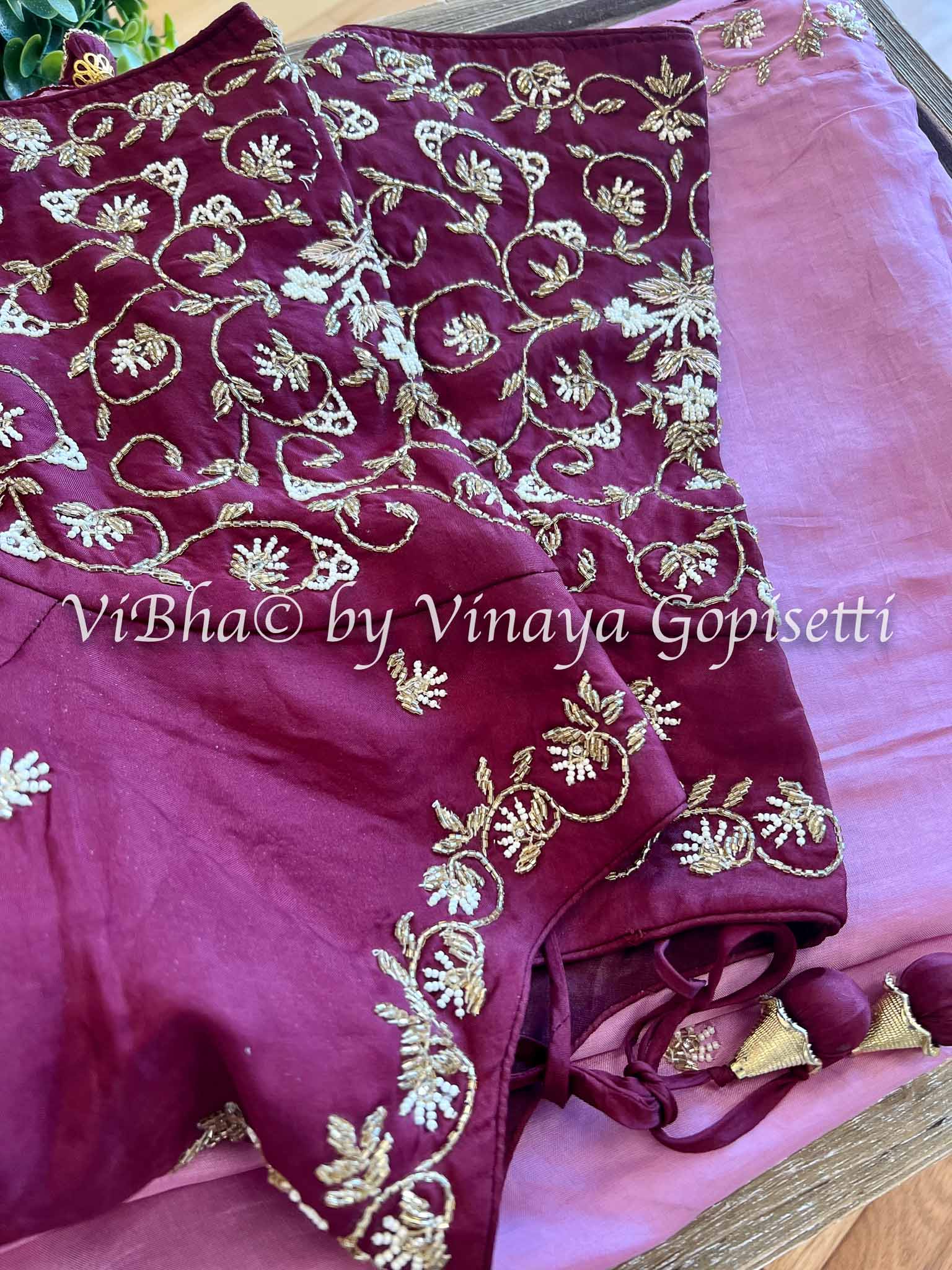 Purple Color Net Embroidered Saree